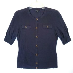 Lafayette 148 Short Sleeve Sweater Navy Blue Small